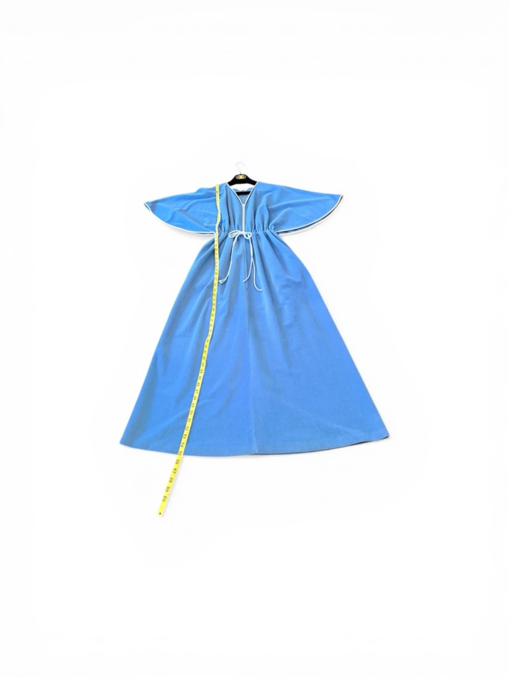1970’s Vanity Fair Periwinkle Blue Maxi House Coat with Butterfly Sleeves - Picture 11 of 17